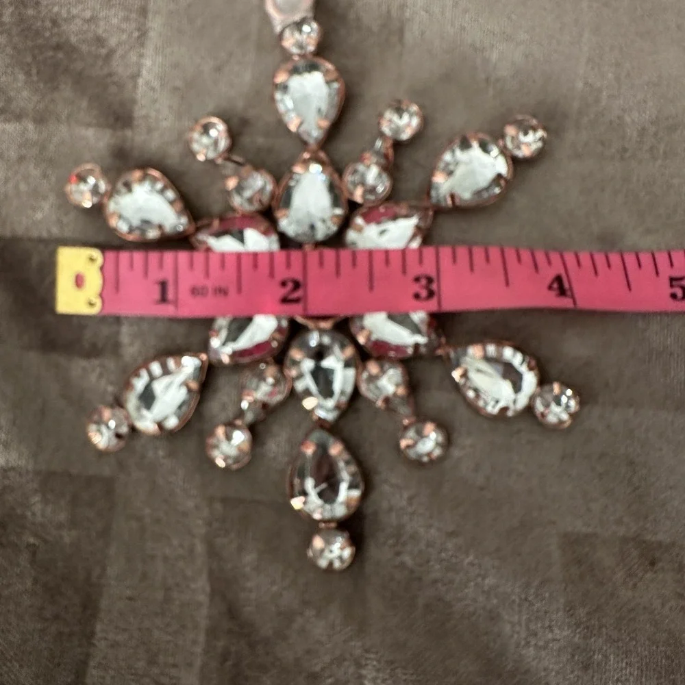 Clear Rhinestone Gem Rose Gold Tone Snowflake Ornaments Set Of 3 Christmas Shiny